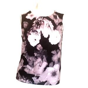 Calvin Klein Sleeveless Top Black/White/Gray Floral Small